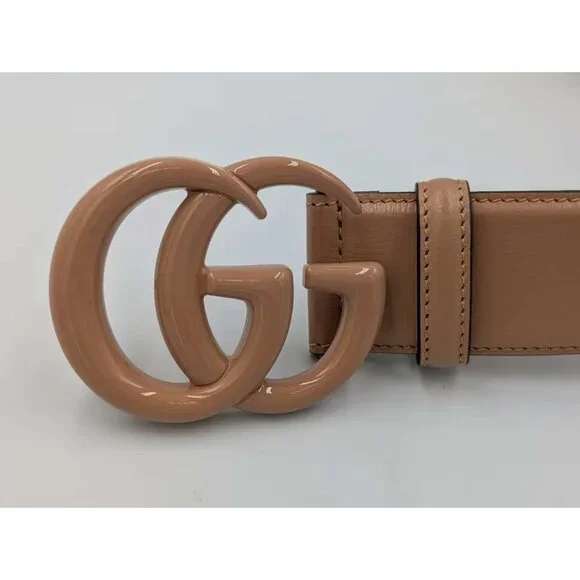 Gucci Azalea Calfskin Enamel Monochrome GG 40mm Belt Camelia  display picture 2